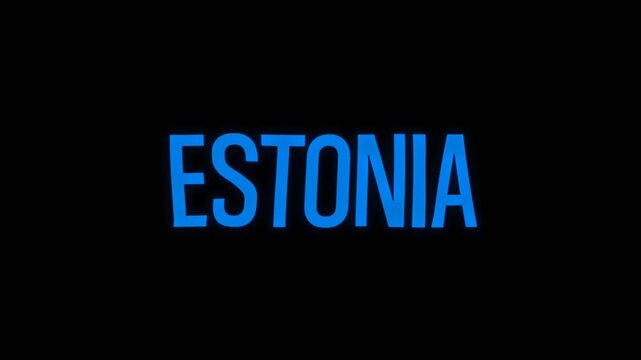 Clean and simple animation displaying the word ESTONIA in bold blue letters on a dark background, ideal for travel, geography, and country themes.