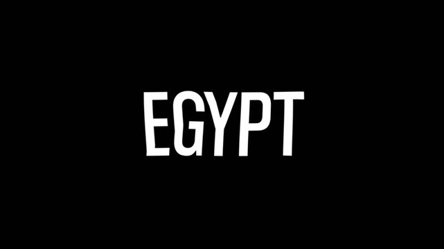 Bold white Egypt text animation on black background, clean and modern, ideal for country names, travel content, and location visuals.
