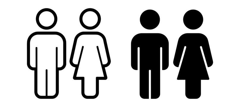 silhouettes of man and woman icons in outline and solid styles on transparent background