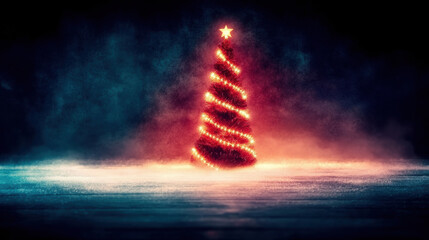 Obraz premium Brightly lit Christmas tree glowing in festive winter atmosphere at night