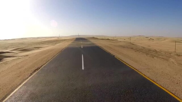 drive on road through desert sand storm 253
