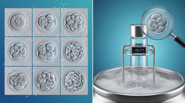 Microscopic Embryo Cells in Laboratory Setting with Cryogenic Storage for Medical Research Concepts
