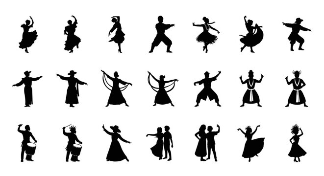 Diverse Group of Silhouette Dancers Showcase Global Culture and Movement