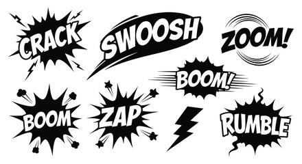 comic sound effects in bold black and white silhouette high quality professional detailed modern elegant stylish clean crisp vibrant colorful digital © GDMala02