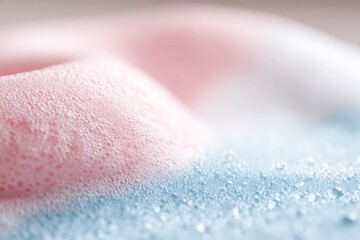 Fototapeta premium Close-up of pink and blue foam with tiny water droplets in soft light