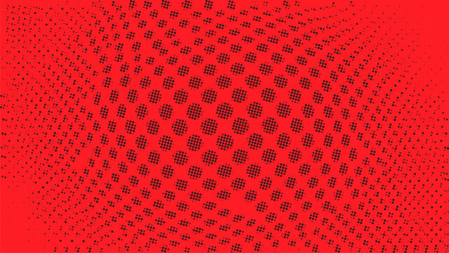 Red halftone radial dot pattern with concentric wave distortion, abstract pop art texture background for modern posters, banners, branding, and dynamic visual effects