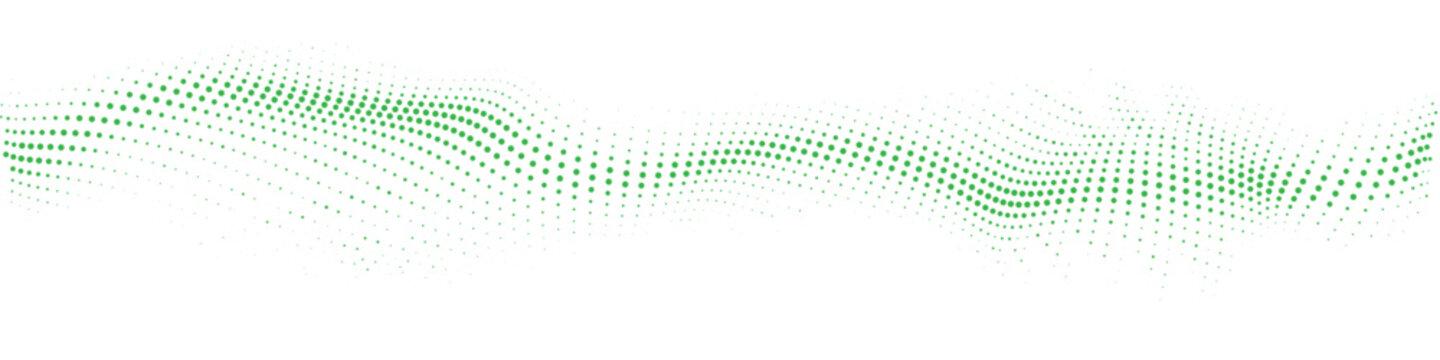 Abstract flowing wave pattern composed of numerous small dots on a white background