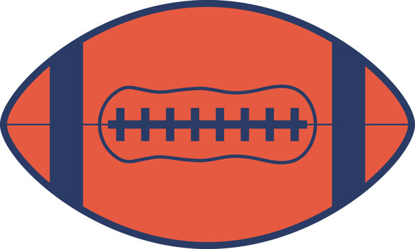 Minimalist American Football Ball Vector Illustration with Bold Navy Blue Outlines and Lacing