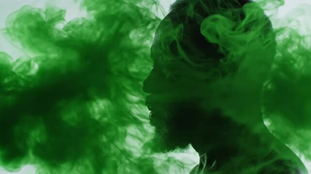 Green smoke swirling around a silhouette.