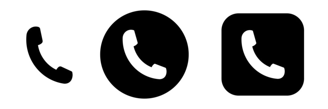 Phone call icon set in button style with handset symbol. Call and contact icons for app and web interface, dialer, communication, support and navigation control