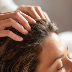 Naklejka premium Woman receiving relaxing scalp massage close up, wellness treatment and hair care therapy concept