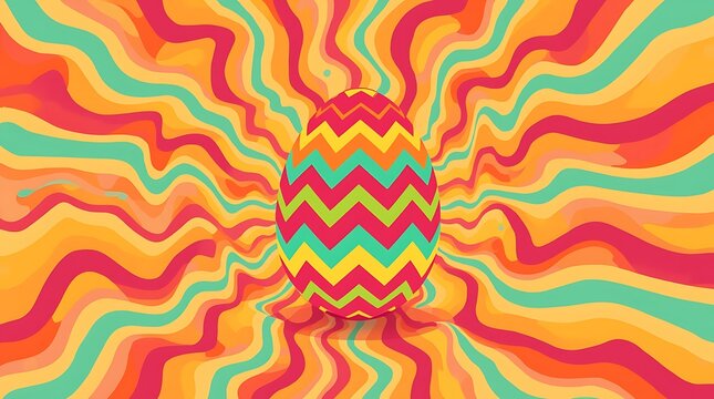 Psychedelic Easter egg with wavy colorful background and vibrant chevron pattern
