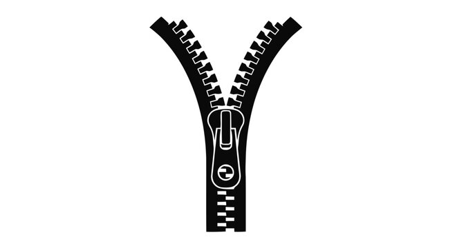 Vector illustration&nbsp;of zipper icon black silhouette of open clothing fastener on a transparent background