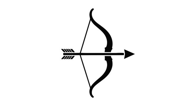 Vector illustration&nbsp;of archery bow and arrow silhouette icon on a transparent background