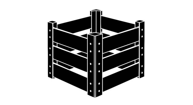 Vector illustration&nbsp;of black wooden crate icon, garden compost bin or storage box silhouette on a transparent background