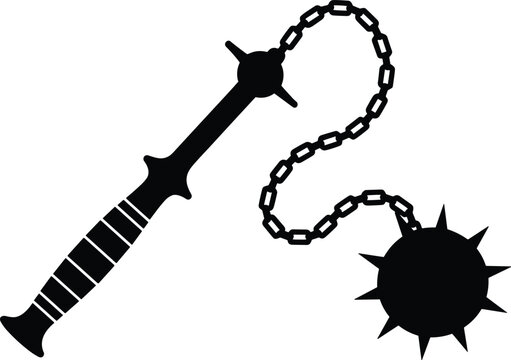 Black silhouette of a medieval flail weapon historical