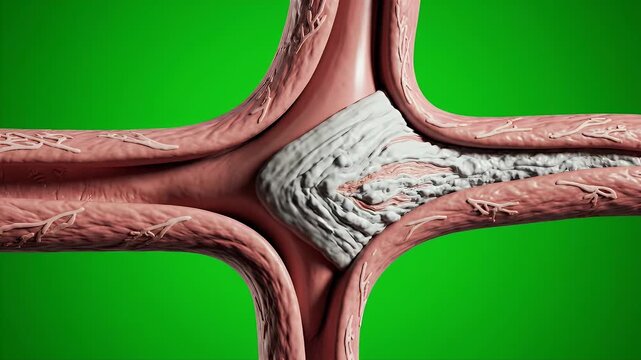 Hyper-Detailed CGI Visualization of Aortic Aneurysm with Internal Structure Against Vibrant Green Background