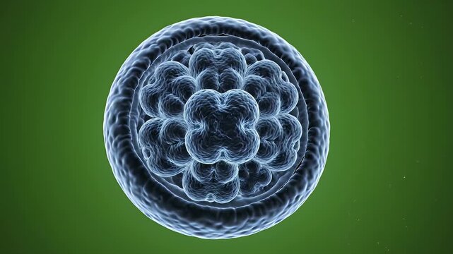Museum Quality Anatomical CGI of HTLV-1 Human T-Lymphotropic Virus with Blue Particles on Green Background