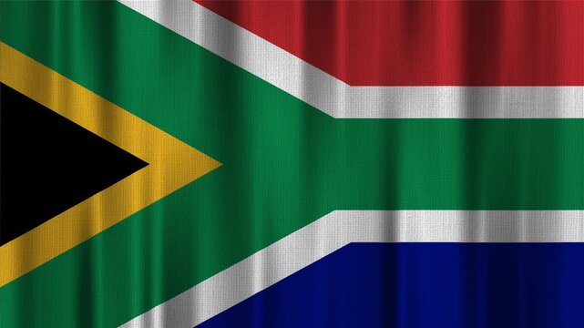 South Africa flag waving in the wind with high quality fabric texture