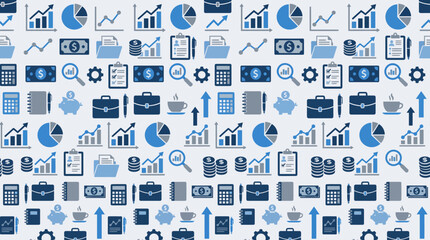 Obraz premium Seamless repeating pattern of blue and gray business icons.