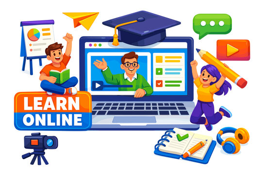 Restaurant Food Service Series. Wide banner with a clean solid filled restaurant scene: one chef and one waiter beside an oversized serving cloche and giant