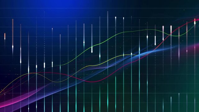 Abstract digital art. Cyberpunk style cryptocurrency value fluctuation chart or financial trend wave.