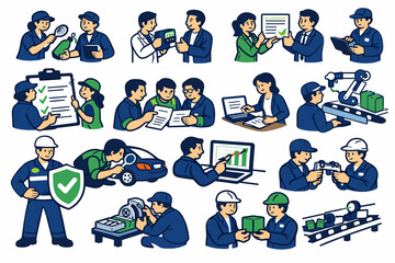 Fototapeta premium Diverse professionals collaborating on various tasks in a modern workplace setting