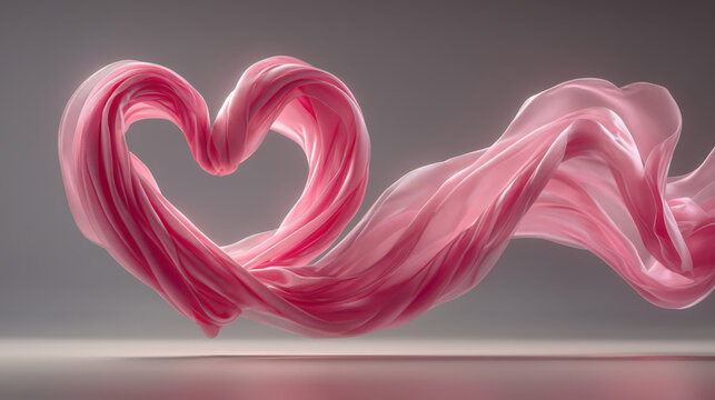 A delicate ribbon forms a heart, embodying a visual poem of love and grace, captured in a studio shot. 