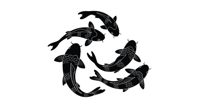 five koi fish arranged in a circle silhouette high quality professional detailed modern elegant stylish clean crisp vibrant colorful digital creative