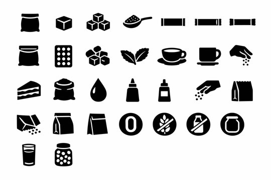 Collection of icons representing various forms of sweeteners and related items
