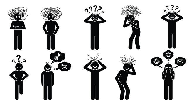 stick figures expressing confusion and frustration with thought bubbles silhouette high quality professional detailed modern elegant stylish clean crisp vibrant colorful
