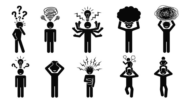 stick figures depicting various mental states and emotions silhouette high quality professional detailed modern elegant stylish clean crisp vibrant colorful digital