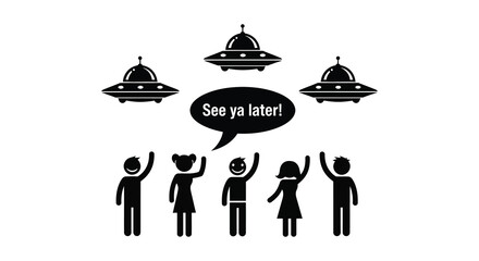 family waving goodbye to ufos in silhouette high quality professional detailed modern elegant stylish clean crisp vibrant colorful digital creative innovative © Ashik