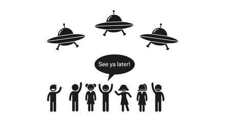 people waving goodbye to ufos in silhouette high quality professional detailed modern elegant stylish clean crisp vibrant colorful digital creative innovative © Ashik