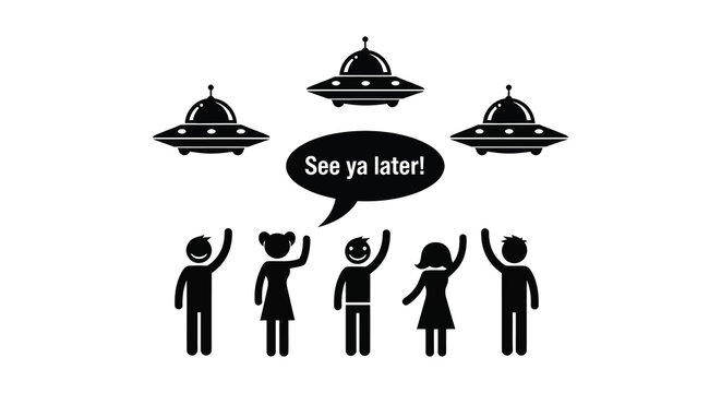 family waving goodbye to ufos in silhouette high quality professional detailed modern elegant stylish clean crisp vibrant colorful digital creative innovative