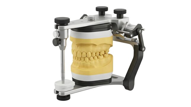 Professional Dental Articulator Device with Teeth Models Isolated on White Background