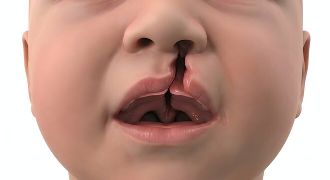 Highly Detailed 3D Medical Render of an Infant with Cleft Lip and Palate