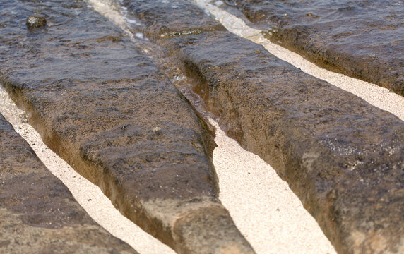 Gran Canaria, textures of the rocks of El Confital beach on the edge of Las Palmas de Gran Canaria, low tide
