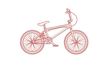 Fototapeta premium Red line art illustration of a BMX bike on a white background