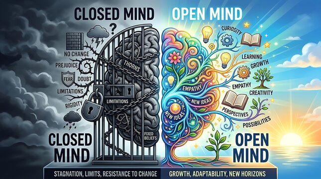 Detailed Illustration Brain Divided Two Halves Open Mind Theme