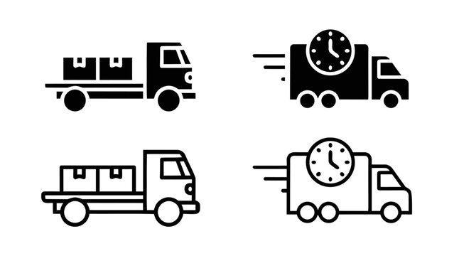 Fast delivery solid line icon set. Free shipping, express delivery, 24 hours, fast van symbols. Fast moving shipping delivery truck icons. Vector editable illustration