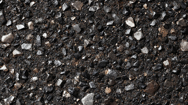 Close-up image of rough asphalt pavement with visible small stones and gravel embedded in the dark surface.