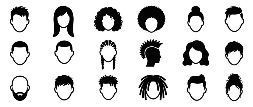 Diverse Human Face Silhouettes Representing Hairstyle Variety and Individuality