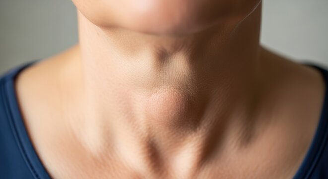 Thyroid disease, a clear indication of goiter, swollen gland, human neck anatomy, medical diagnosis, endocrine system health concern, conceptual image of an illness