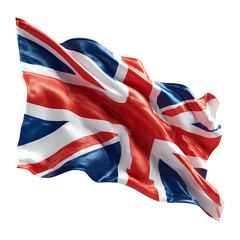 Fototapeta premium A vibrant British flag gracefully dances in the wind, a symbol of national pride and heritage, with bold colors and dynamic movement. PNG Transparent Background