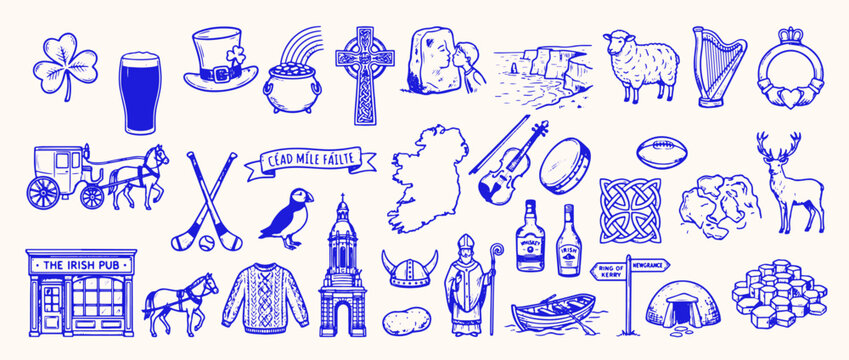 Irish Icons: A collection of meticulously crafted line art illustrations depicting the rich tapestry of Irish culture.