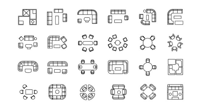 collection of architectural furniture autocad vector icons for interior design floor plans
