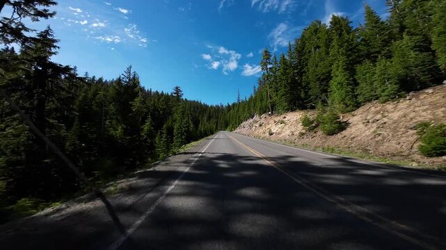 Crater Lake National Park South Section Rim Drive Rim Village to San Notch 03 Rear View Driving Plates Oregon USA Ultra Wide