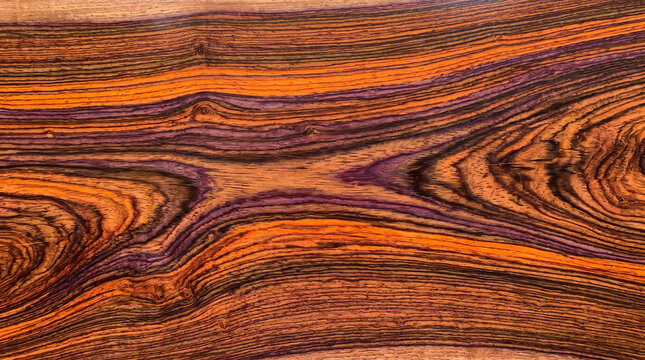 Polished Cocobolo with Vivid Orange Streaks Alternating with Deep Purple