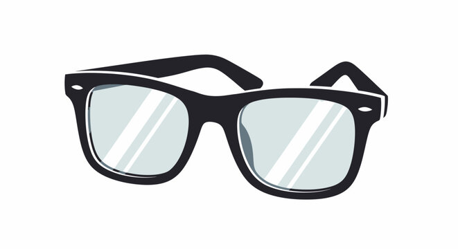 A pair of classic black-framed eyeglasses with clear lenses on a white background.